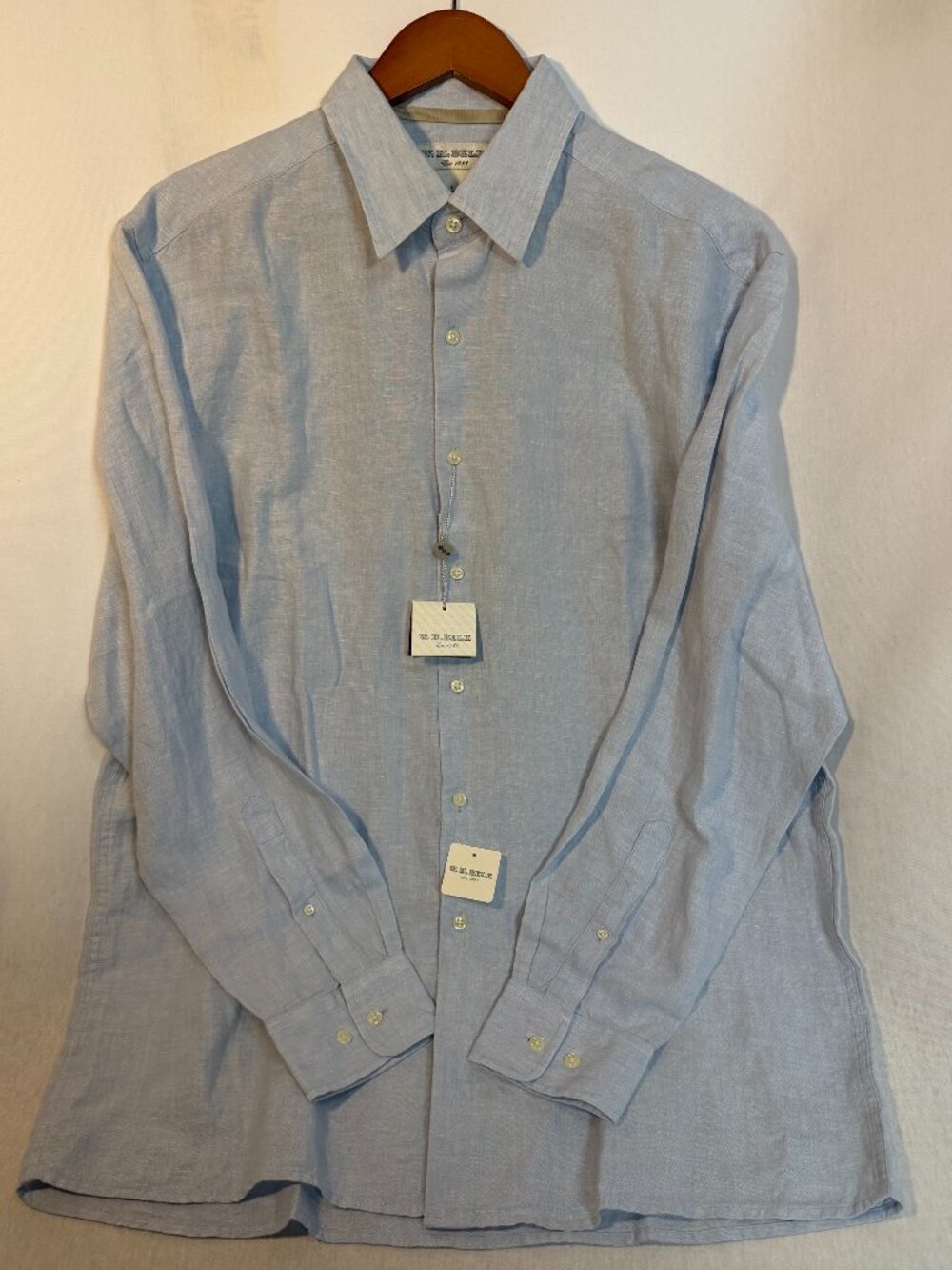 W.H. Belk Shirt Mens Large L Blue 100% Linen NWT Long Sleeve Button Down Summer
